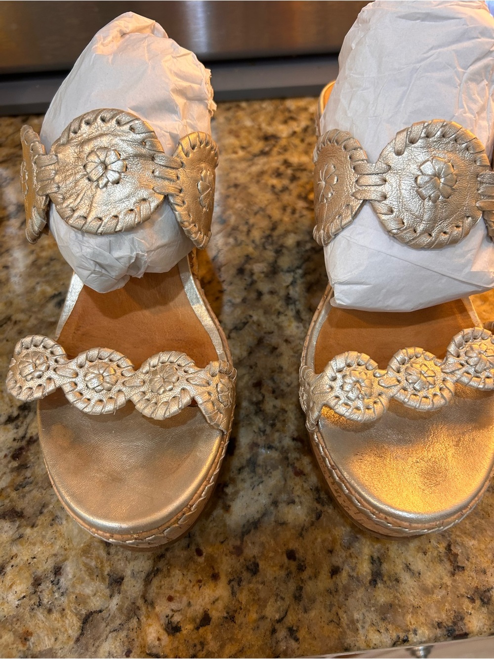 Jack Rogers Gold Woven Platform Sandals